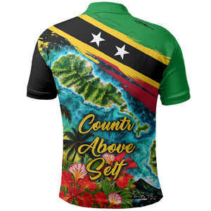 Saint Kitts And Nevis Polo Shirt Caribbean Pride Tropical Island Map Pelican Floral