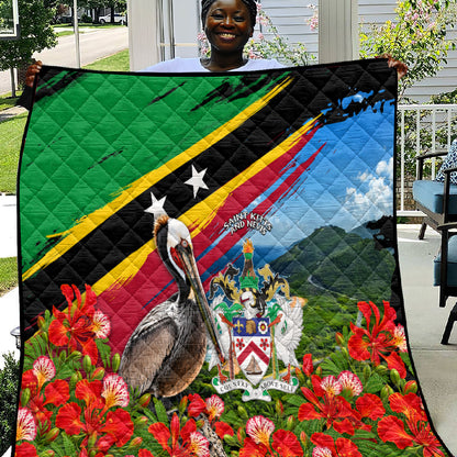 Saint Kitts And Nevis Quilt Caribbean Pride Tropical Island Map Pelican Floral