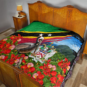 Saint Kitts And Nevis Quilt Caribbean Pride Tropical Island Map Pelican Floral