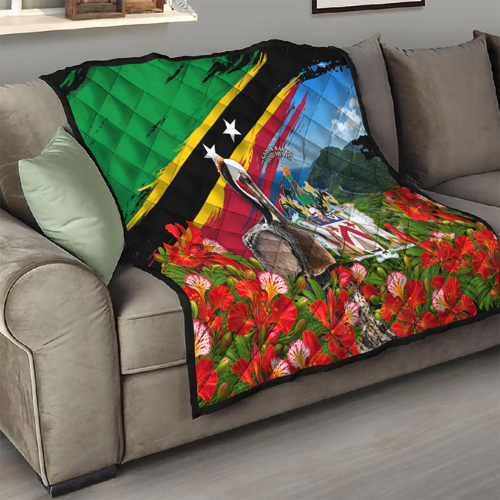 Saint Kitts And Nevis Quilt Caribbean Pride Tropical Island Map Pelican Floral