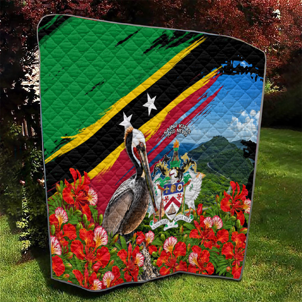 Saint Kitts And Nevis Quilt Caribbean Pride Tropical Island Map Pelican Floral
