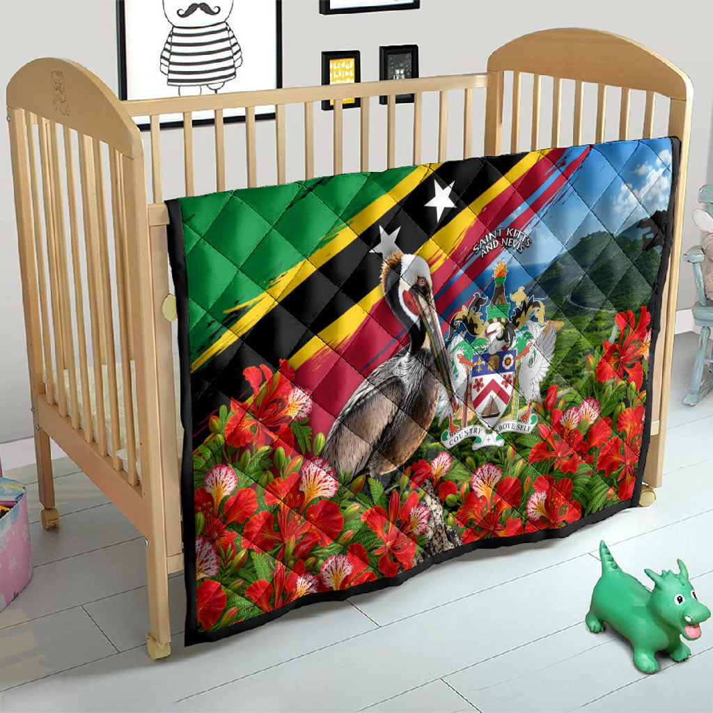 Saint Kitts And Nevis Quilt Caribbean Pride Tropical Island Map Pelican Floral