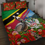 Saint Kitts And Nevis Quilt Bed Set Caribbean Pride Tropical Island Map Pelican Floral