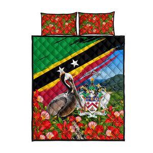 Saint Kitts And Nevis Quilt Bed Set Caribbean Pride Tropical Island Map Pelican Floral