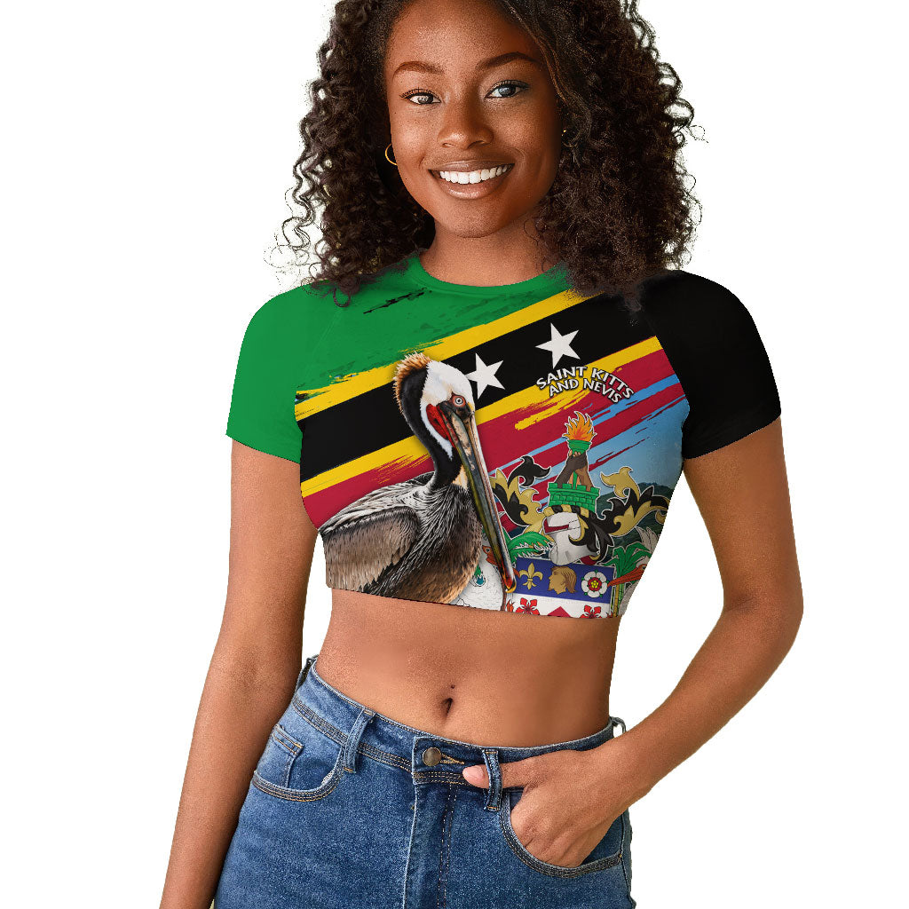 Saint Kitts And Nevis Raglan Cropped T shirt Caribbean Pride Tropical Island Map Pelican Floral