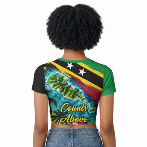 Saint Kitts And Nevis Raglan Cropped T shirt Caribbean Pride Tropical Island Map Pelican Floral