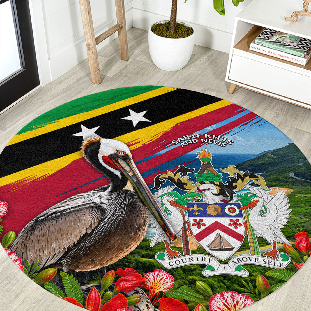 Saint Kitts And Nevis Round Carpet Caribbean Pride Tropical Island Map Pelican Floral