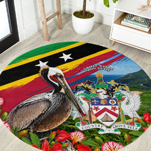 Saint Kitts And Nevis Round Carpet Caribbean Pride Tropical Island Map Pelican Floral