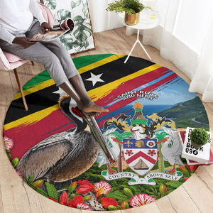 Saint Kitts And Nevis Round Carpet Caribbean Pride Tropical Island Map Pelican Floral