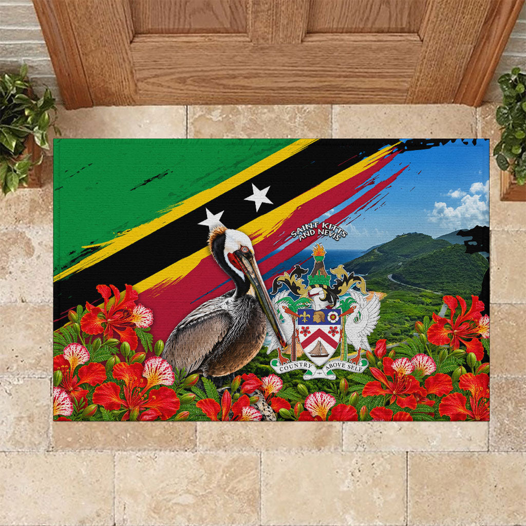 Saint Kitts And Nevis Rubber Doormat Caribbean Pride Tropical Island Map Pelican Floral