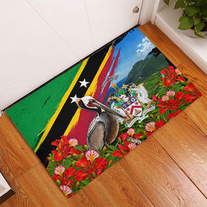 Saint Kitts And Nevis Rubber Doormat Caribbean Pride Tropical Island Map Pelican Floral
