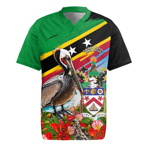Saint Kitts And Nevis Rugby Jersey Caribbean Pride Tropical Island Map Pelican Floral