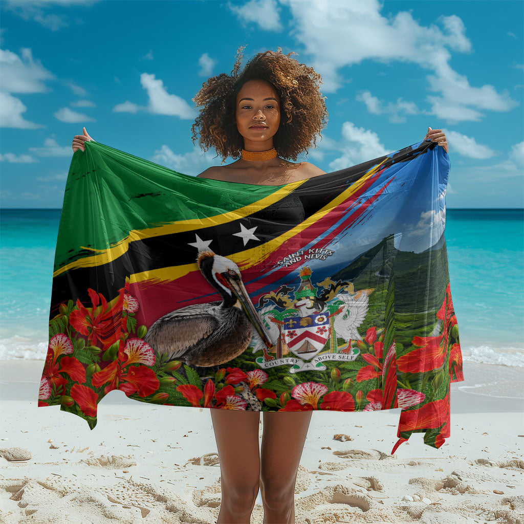 Saint Kitts And Nevis Sarong Caribbean Pride Tropical Island Map Pelican Floral
