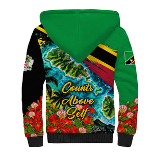 Saint Kitts And Nevis Sherpa Hoodie Caribbean Pride Tropical Island Map Pelican Floral
