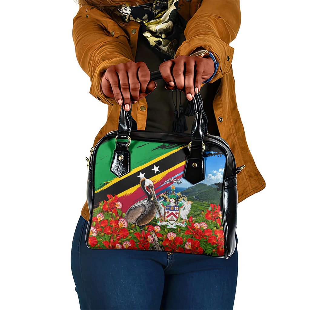 Saint Kitts And Nevis Shoulder Handbag Caribbean Pride Tropical Island Map Pelican Floral