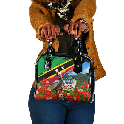 Saint Kitts And Nevis Shoulder Handbag Caribbean Pride Tropical Island Map Pelican Floral