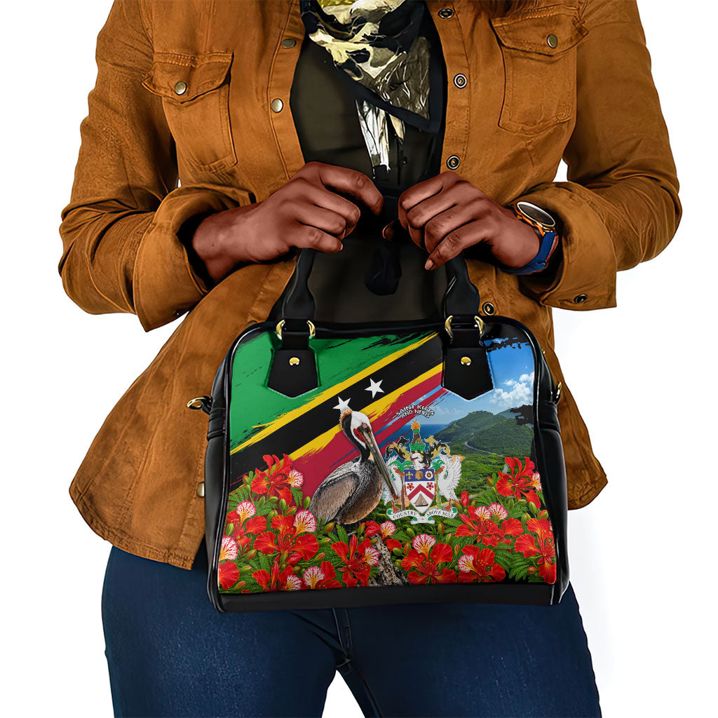Saint Kitts And Nevis Shoulder Handbag Caribbean Pride Tropical Island Map Pelican Floral