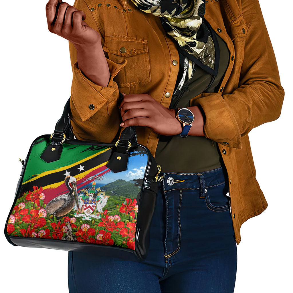 Saint Kitts And Nevis Shoulder Handbag Caribbean Pride Tropical Island Map Pelican Floral
