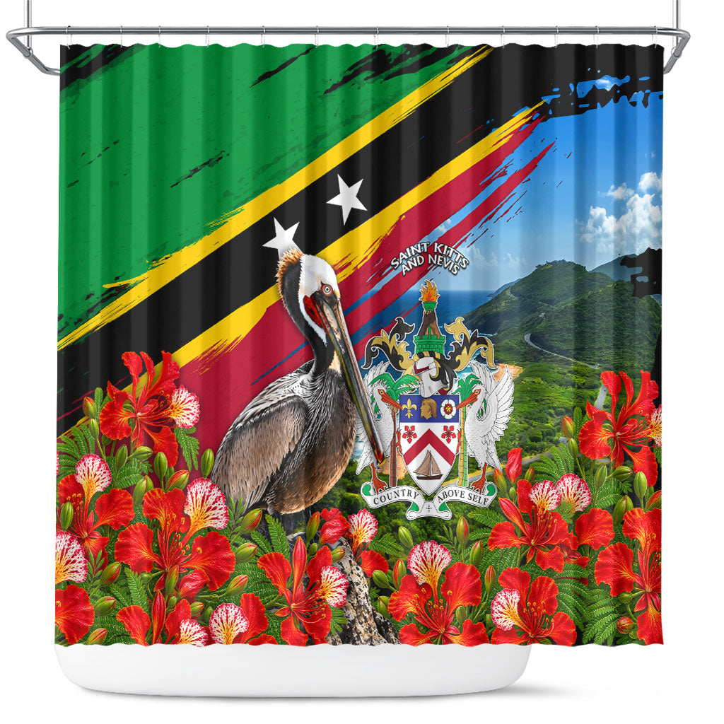 Saint Kitts And Nevis Shower Curtain Caribbean Pride Tropical Island Map Pelican Floral