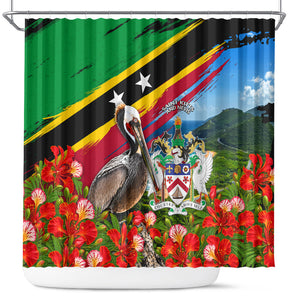 Saint Kitts And Nevis Shower Curtain Caribbean Pride Tropical Island Map Pelican Floral