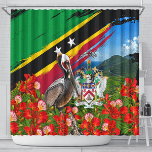 Saint Kitts And Nevis Shower Curtain Caribbean Pride Tropical Island Map Pelican Floral