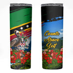 Saint Kitts And Nevis Skinny Tumbler Caribbean Pride Tropical Island Map Pelican Floral