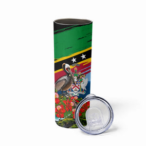 Saint Kitts And Nevis Skinny Tumbler Caribbean Pride Tropical Island Map Pelican Floral