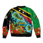Saint Kitts And Nevis Sleeve Zip Bomber Jacket Caribbean Pride Tropical Island Map Pelican Floral