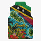 Saint Kitts And Nevis Sleeveless Puffer Jacket Caribbean Pride Tropical Island Map Pelican Floral