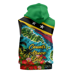 Saint Kitts And Nevis Sleeveless Zip Hoodie Caribbean Pride Tropical Island Map Pelican Floral