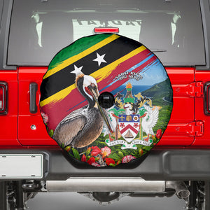 Saint Kitts And Nevis Spare Tire Cover Caribbean Pride Tropical Island Map Pelican Floral
