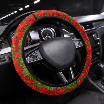 Saint Kitts And Nevis Steering Wheel Cover Caribbean Pride Tropical Island Map Pelican Floral