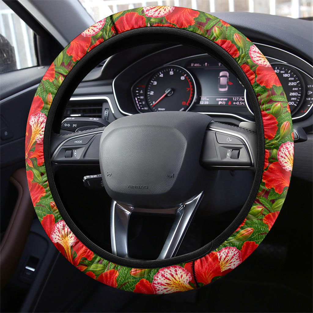 Saint Kitts And Nevis Steering Wheel Cover Caribbean Pride Tropical Island Map Pelican Floral