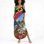 Saint Kitts And Nevis Summer Maxi Dress Caribbean Pride Tropical Island Map Pelican Floral