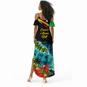 Saint Kitts And Nevis Summer Maxi Dress Caribbean Pride Tropical Island Map Pelican Floral