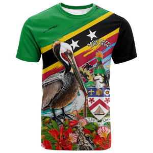 Saint Kitts And Nevis T shirt Caribbean Pride Tropical Island Map Pelican Floral