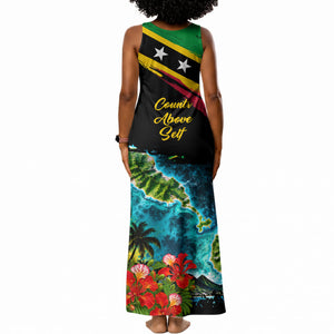 Saint Kitts And Nevis Tank Maxi Dress Caribbean Pride Tropical Island Map Pelican Floral