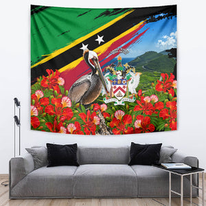 Saint Kitts And Nevis Tapestry Caribbean Pride Tropical Island Map Pelican Floral