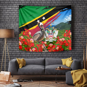 Saint Kitts And Nevis Tapestry Caribbean Pride Tropical Island Map Pelican Floral