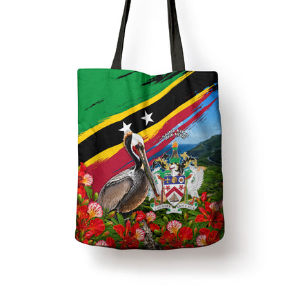 Saint Kitts And Nevis Tote Bag Caribbean Pride Tropical Island Map Pelican Floral