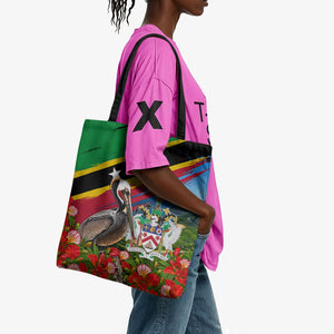 Saint Kitts And Nevis Tote Bag Caribbean Pride Tropical Island Map Pelican Floral