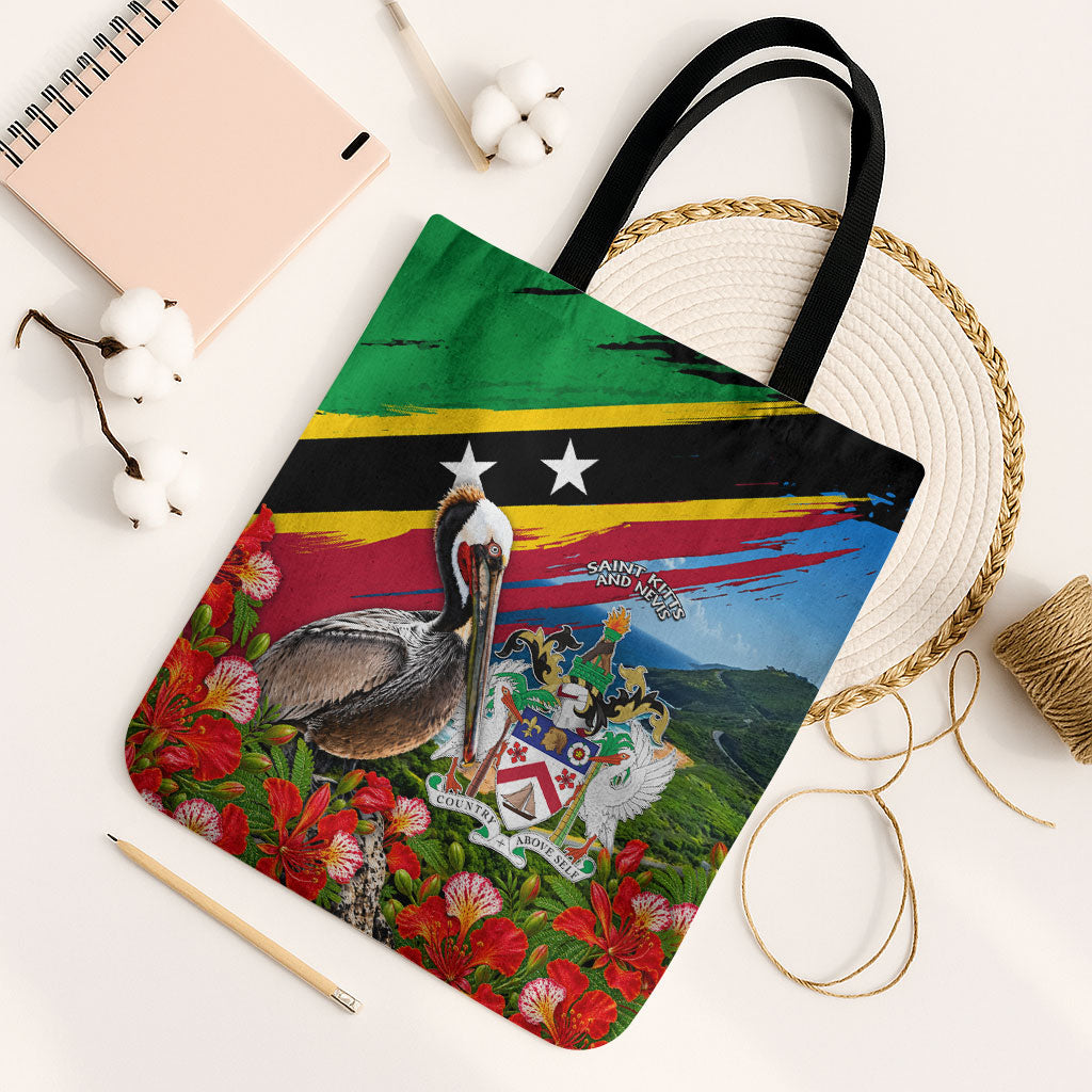 Saint Kitts And Nevis Tote Bag Caribbean Pride Tropical Island Map Pelican Floral