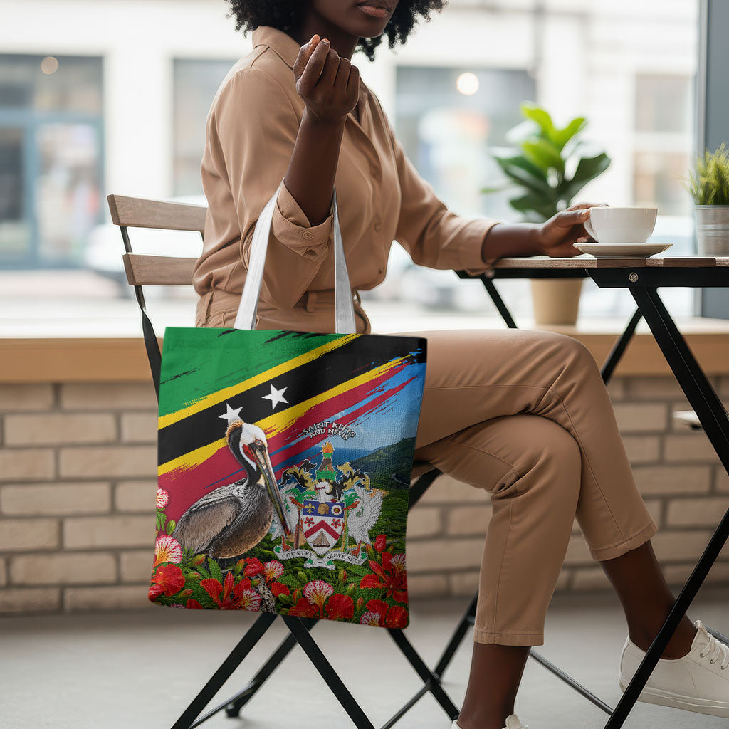 Saint Kitts And Nevis Tote Bag Caribbean Pride Tropical Island Map Pelican Floral