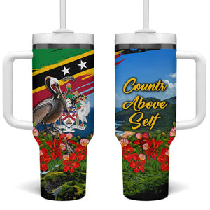 Saint Kitts And Nevis Tumbler With Handle Caribbean Pride Tropical Island Map Pelican Floral