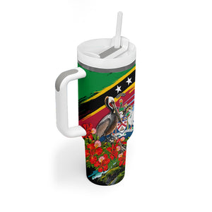 Saint Kitts And Nevis Tumbler With Handle Caribbean Pride Tropical Island Map Pelican Floral