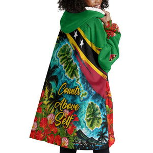 Saint Kitts And Nevis Wearable Blanket Hoodie Caribbean Pride Tropical Island Map Pelican Floral