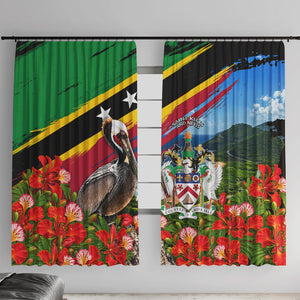 Saint Kitts And Nevis Window Curtain Caribbean Pride Tropical Island Map Pelican Floral