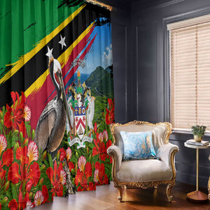 Saint Kitts And Nevis Window Curtain Caribbean Pride Tropical Island Map Pelican Floral