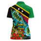 Saint Kitts And Nevis Women Polo Shirt Caribbean Pride Tropical Island Map Pelican Floral