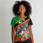 Saint Kitts And Nevis Women V-Neck T-Shirt Caribbean Pride Tropical Island Map Pelican Floral